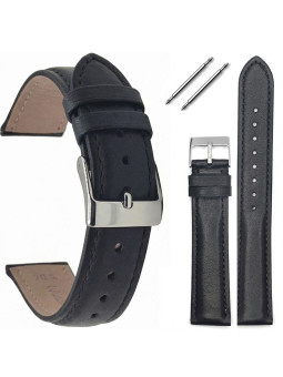 Pasek do zegarka skórzany gładki matowy Tekla T-122.01 XL 18-24 mm Czarny